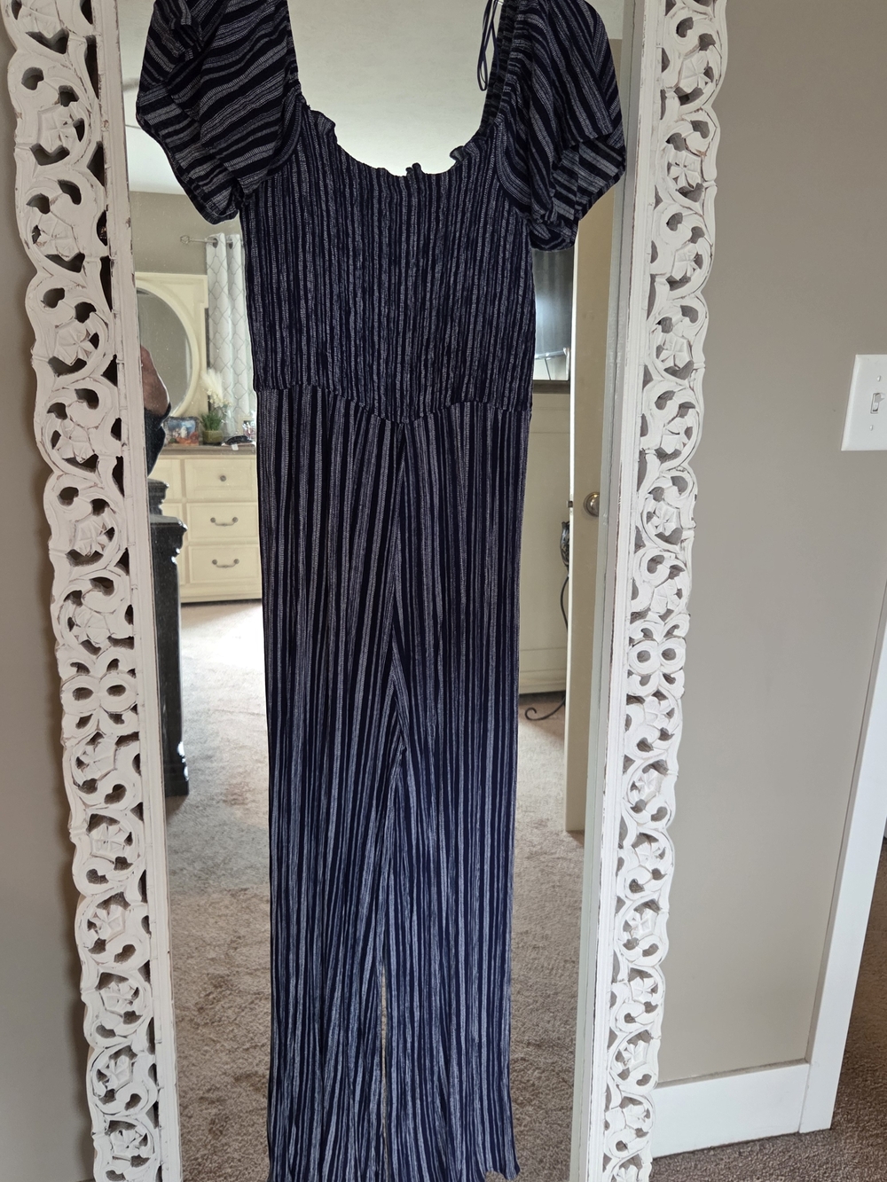 Navy and White Striped Jumpsuit